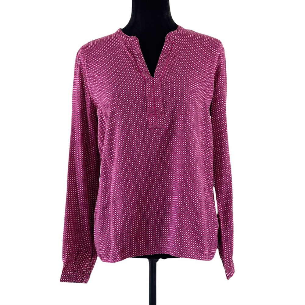 Tommy Hilfiger Long Roll Sleeve V-Neck Polka Dot Top Size Medium